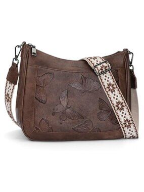 Vegan Leather Crossbody Hobo Bag Butterfly Purse